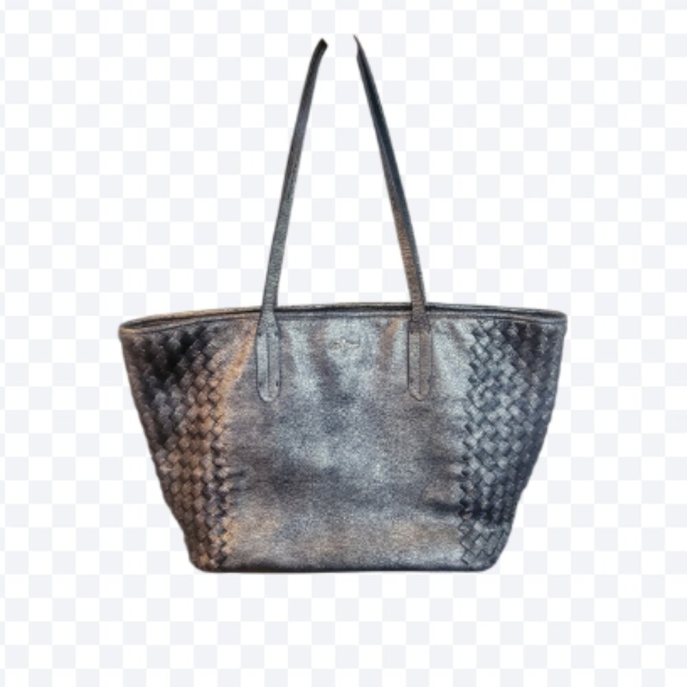 Vintage Cole Haan Metallic Charcoal Woven Leather Tote